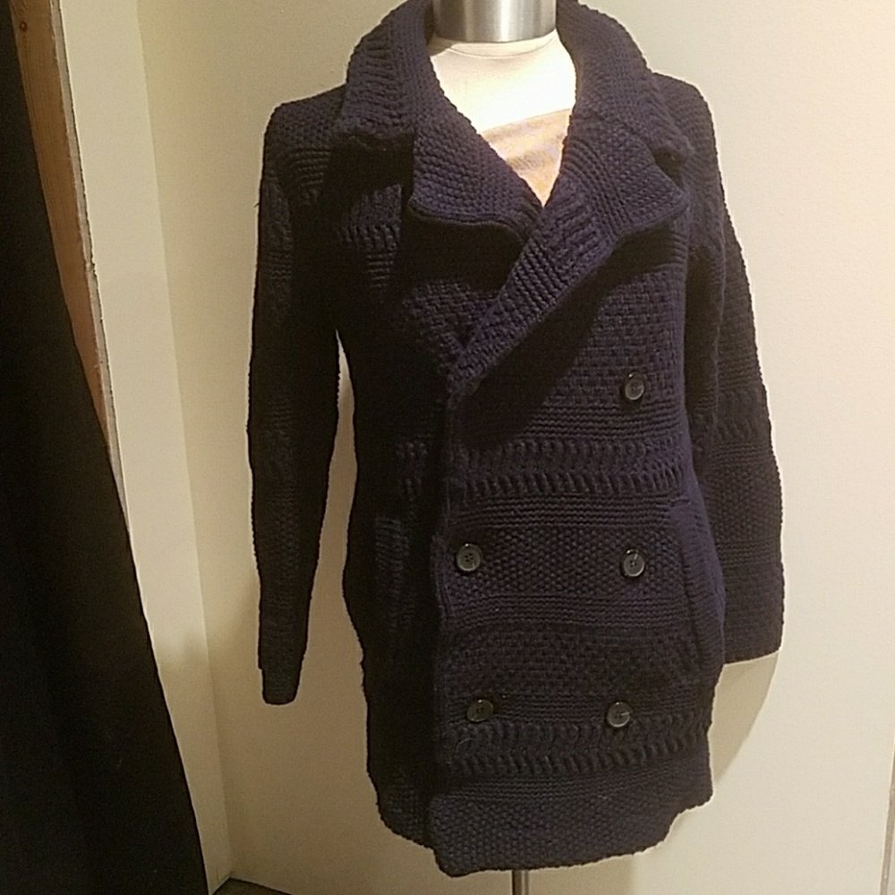Blue cozy good quality knit long button up sweater